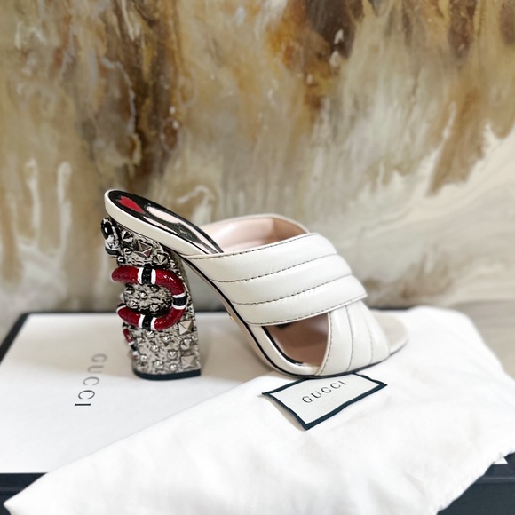 Malaga Kid Kingsnake Webby Crossover High Heel Slide Sandals Sz 38 Mystic White - Picture 9 of 9